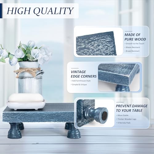 EOSAHR Decorative Display Risers for Home Decor - Wood Pedestal Stand for Kitchen Decor and Countertop Organizer - Ideal for Apartment Essentials (Blue) - Image 5