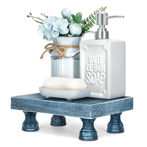 EOSAHR Decorative Display Risers for Home Decor - Wood Pedestal Stand for Kitchen Decor and Countertop Organizer - Ideal for Apartment Essentials (Blue) - Image 1
