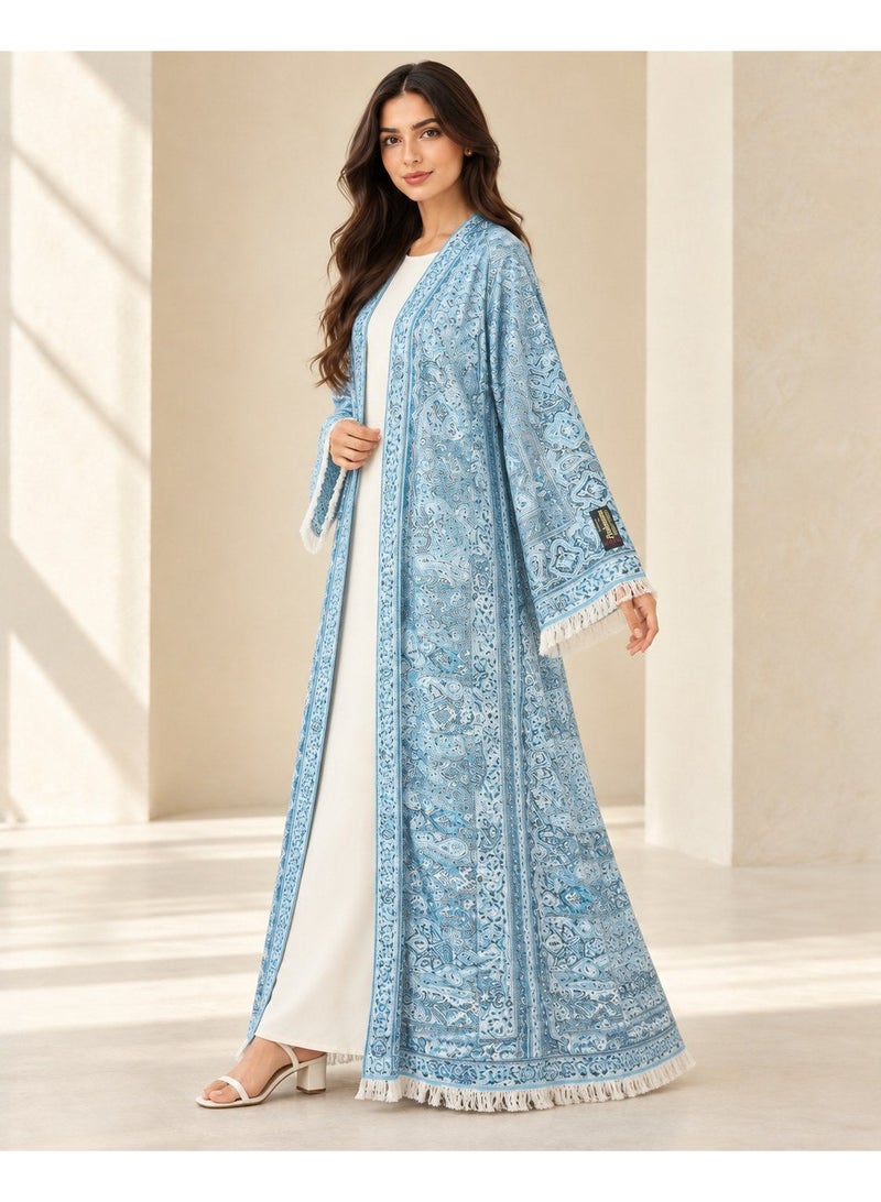 KAVALEE Women's Sky Blue Paisley Pashmina Open Abaya with Matching Scarf - Image 2