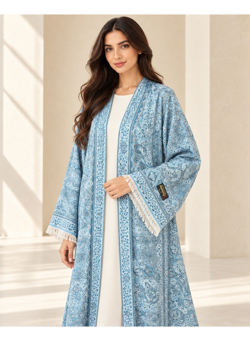 KAVALEE Women's Sky Blue Paisley Pashmina Open Abaya with Matching Scarf - Image 4