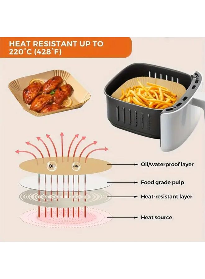 Air Fryer Disposable Paper Liners 200pcs Square Oil Proof Non Stick Parchment Paper Suitable for 2 to 8 QT Frying Baking Cooking Grilling and Microwave Kitchen Accessories - Image 2