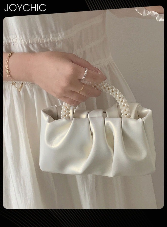 Joychic Beatfull Evening Purse Women Pearl Handbags Soft Leather Ruched Bag Bridal Clutch for Shopping Party Prom Crossbody Purses  - Image 2