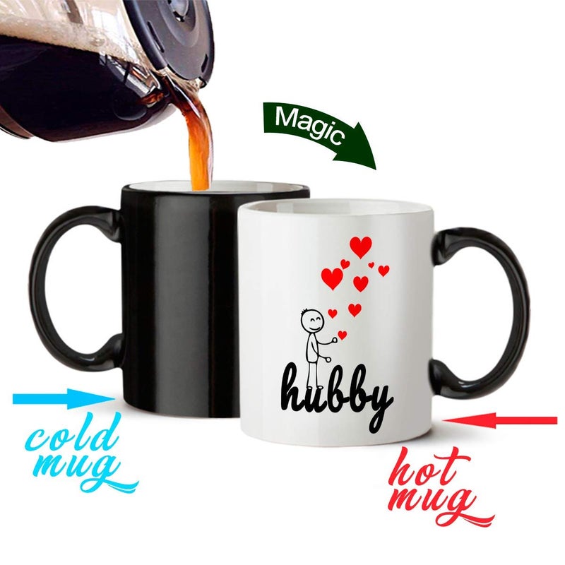 Wings Mart Hubby Wifey Printed Ceramic Black Magic Mug 330 ml Gift for Anniversary Wedding Valentine Day Couple Best Gift The Mug Changes Color When Filled with hot Liquid - Image 2