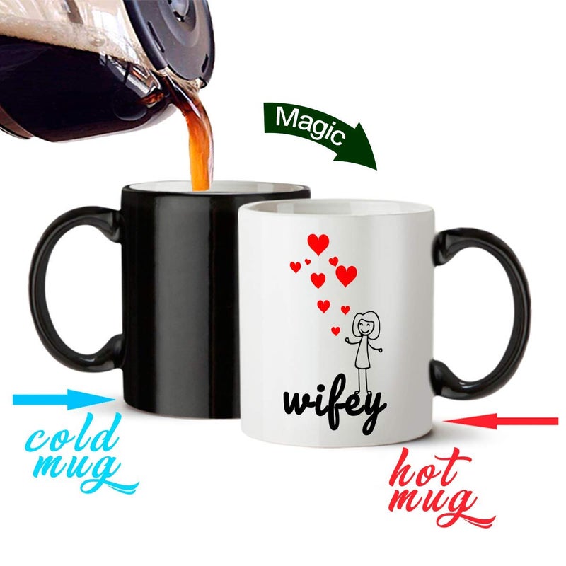 Wings Mart Hubby Wifey Printed Ceramic Black Magic Mug 330 ml Gift for Anniversary Wedding Valentine Day Couple Best Gift The Mug Changes Color When Filled with hot Liquid - Image 3