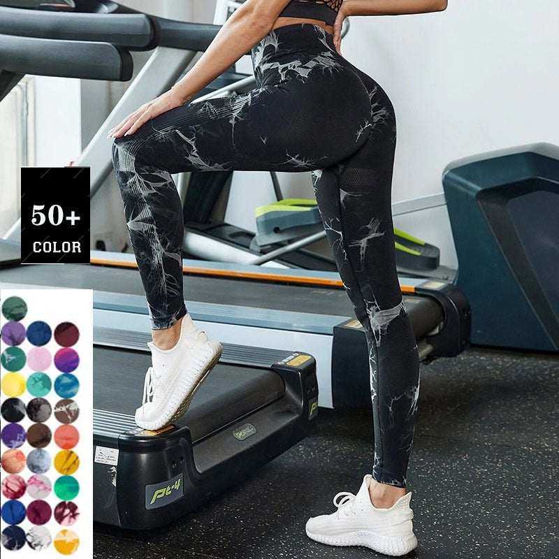 2023 New Tie-Dyed Tight Yoga Pants Sports Double Hip Lifting And Bleaching Fitness Pants High Waist Body Shaping Belly Contracting Leggings - Image 2