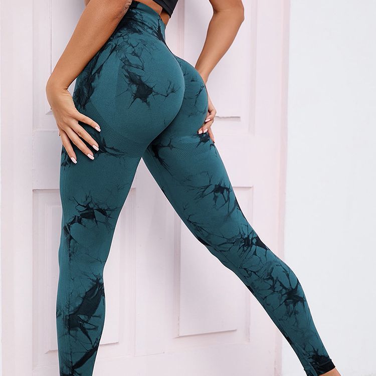 2023 New Tie-Dyed Tight Yoga Pants Sports Double Hip Lifting And Bleaching Fitness Pants High Waist Body Shaping Belly Contracting Leggings - Image 3