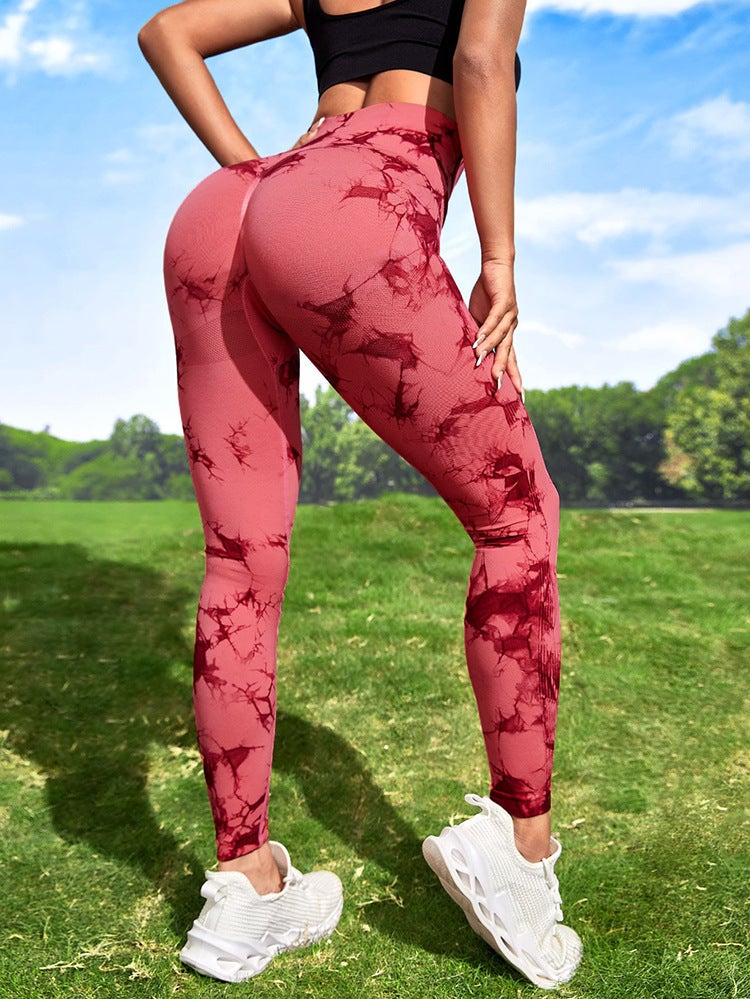 2023 New Tie-Dyed Tight Yoga Pants Sports Double Hip Lifting And Bleaching Fitness Pants High Waist Body Shaping Belly Contracting Leggings - Image 1