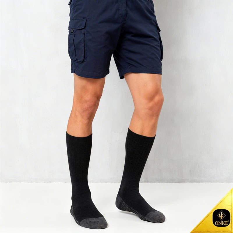 ONKE Max Full Cushion Crew Socks for Men Heavy Duty Work Boot Steel Toe Workout Athletic Thick Warm Moisture Wicking Control(Black L) - Image 2