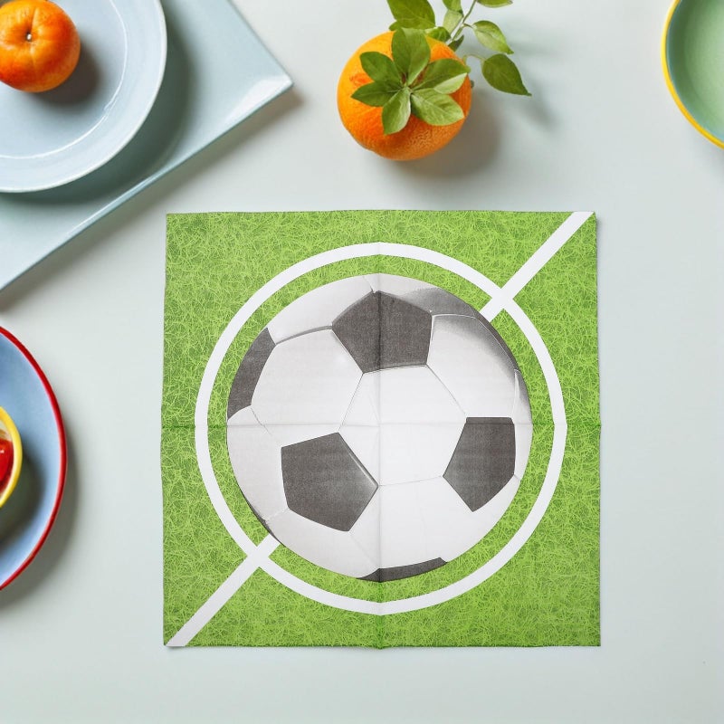مناديل ورقية تستخدم لمرة واحدة بموضوع كرة القدم 13 × 13 بوصة 100 قطعة لحفلات أعياد الميلاد الرياضية - Image 4