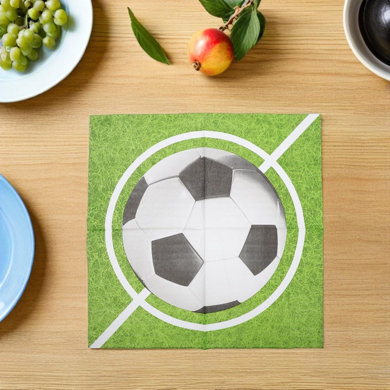 مناديل ورقية تستخدم لمرة واحدة بموضوع كرة القدم 13 × 13 بوصة 100 قطعة لحفلات أعياد الميلاد الرياضية - Image 3