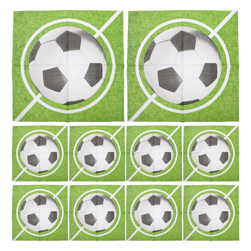 مناديل ورقية تستخدم لمرة واحدة بموضوع كرة القدم 13 × 13 بوصة 100 قطعة لحفلات أعياد الميلاد الرياضية - Image 2