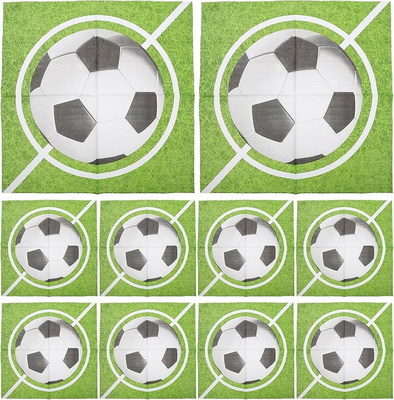 مناديل ورقية تستخدم لمرة واحدة بموضوع كرة القدم 13 × 13 بوصة 100 قطعة لحفلات أعياد الميلاد الرياضية - Image 1