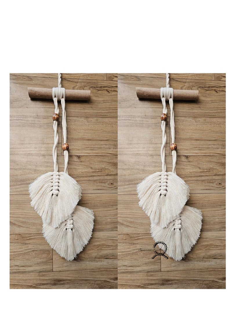 Handmade macrame wall hanging with boho leaf design - Image 1