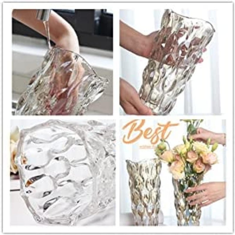 Eastern Rock Unbreakable Flower Glass Vase 3.5lb 9.5inch Transparent vase Bohemian Style, for Centerpieces,Kitchen,Office, Living Room,Wedding,Perfect Home Decor Glass Vase (Transparent) - Image 3