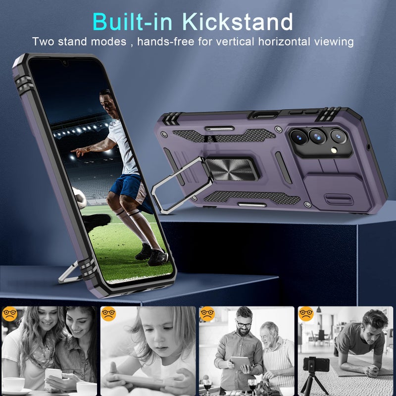 DEERLAMN Case for Samsung Galaxy A16 5G with Slide Camera Cover+Screen Protector (1 Pack), Rotated Ring Kickstand Military Grade Shockproof Protective Cover-Deep Purple - Image 4