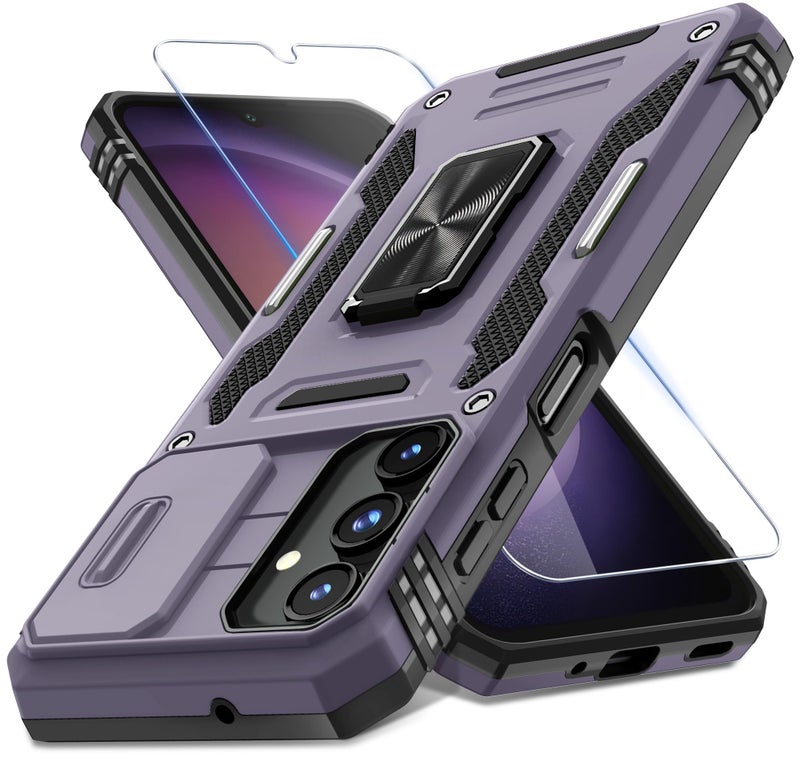 DEERLAMN Case for Samsung Galaxy A16 5G with Slide Camera Cover+Screen Protector (1 Pack), Rotated Ring Kickstand Military Grade Shockproof Protective Cover-Deep Purple - Image 1