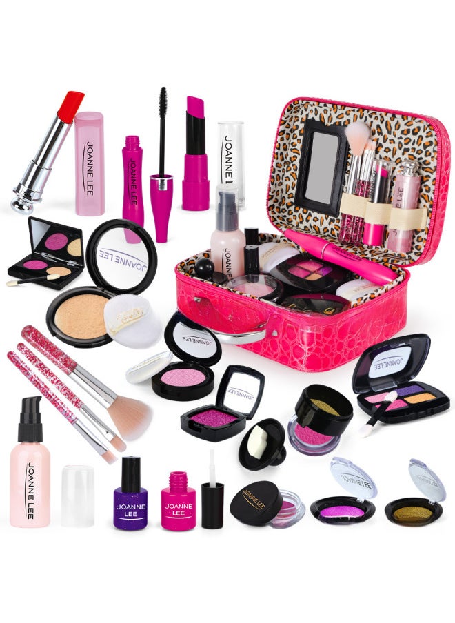 Generic - Children's Princess Makeup Toy Set Girls Simulation Dress Up Cosmetic Handbag Purse Kit Fashionable Compact Mirror Included-Color:St2111 High-end Rose Red Leather Bag 23-piece Set + Hot Stamping Gift Box - Image 1