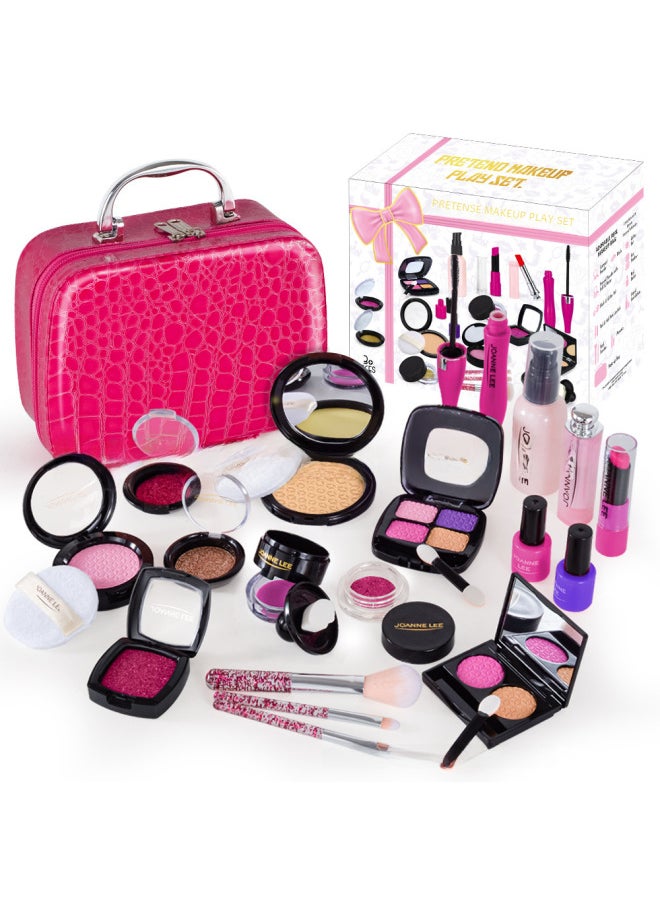Generic - Children's Princess Makeup Toy Set Girls Simulation Dress Up Cosmetic Handbag Purse Kit Fashionable Compact Mirror Included-Color:St2111 High-end Rose Red Leather Bag 23-piece Set + Hot Stamping Gift Box - Image 1
