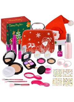Children's Princess Makeup Toy Set Girls Simulation Dress Up Cosmetic Handbag Purse Kit Fashionable Compact Mirror Included-Color:St2111 High-end Rose Red Leather Bag 23-piece Set + Hot Stamping Gift Box