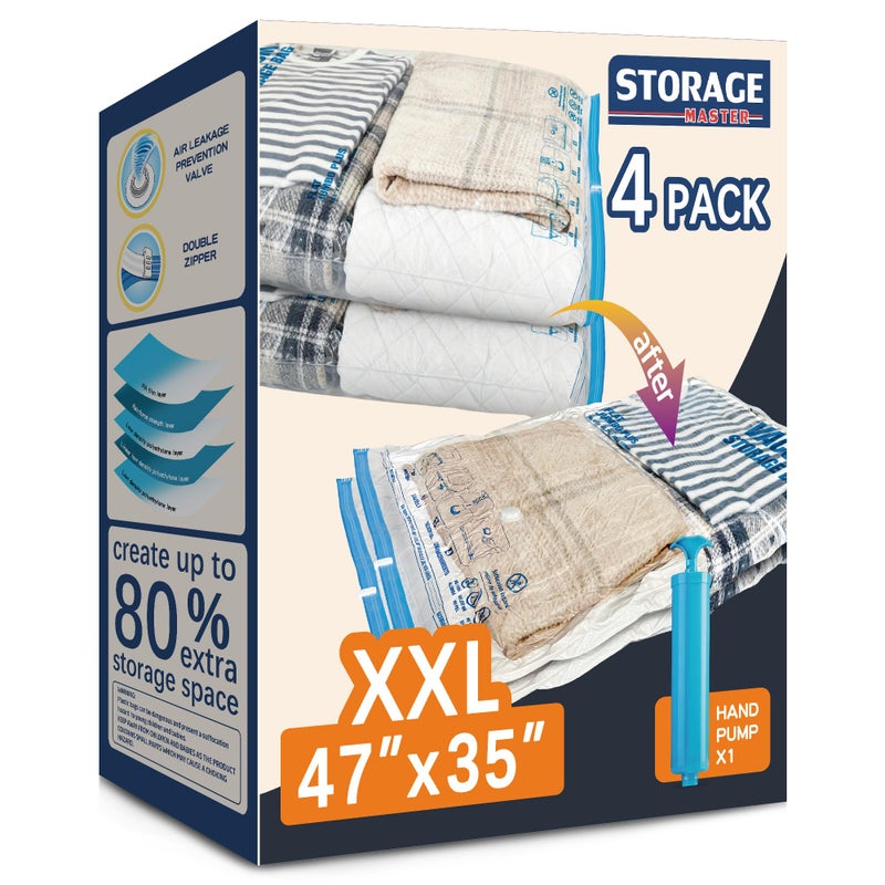 STORAGE MASTER XXL Jumbo Vacuum Storage Bags, 47''X35'' Extra Large Space Bags for Blanket, Bedding, Comforters (4-XXL) - Image 1