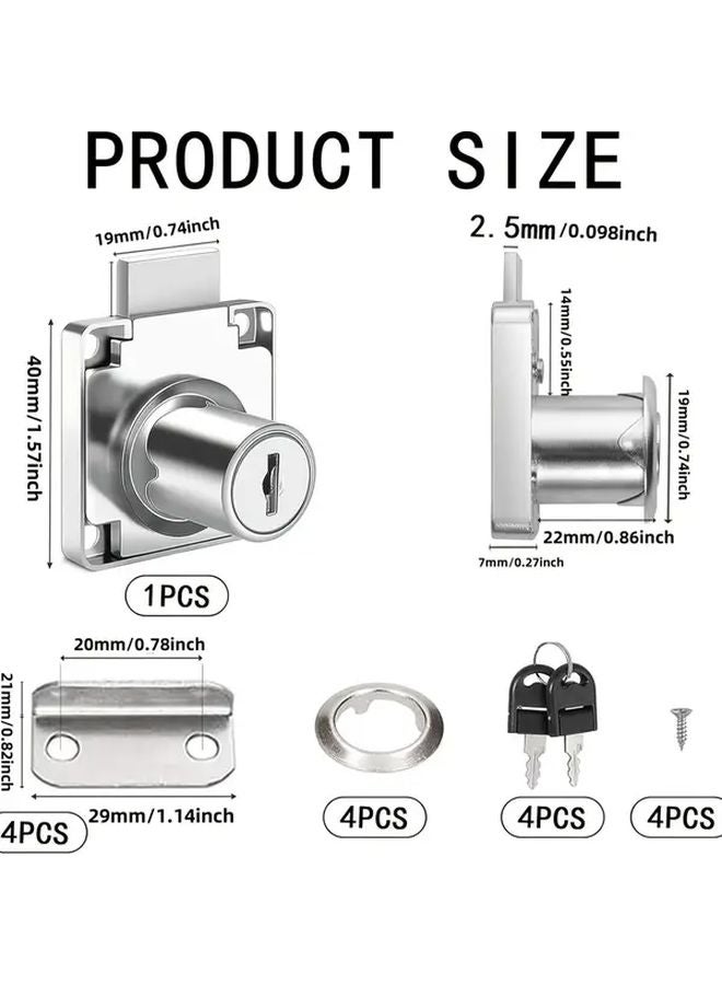 4pcs Silver Cylindrical Cabinet Drawer Locks with 8 Keys for Doors Cabinets Cupboards - Image 4