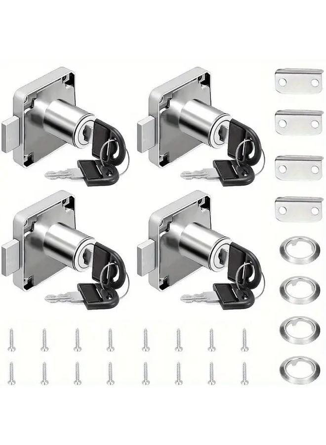 4pcs Silver Cylindrical Cabinet Drawer Locks with 8 Keys for Doors Cabinets Cupboards - Image 2