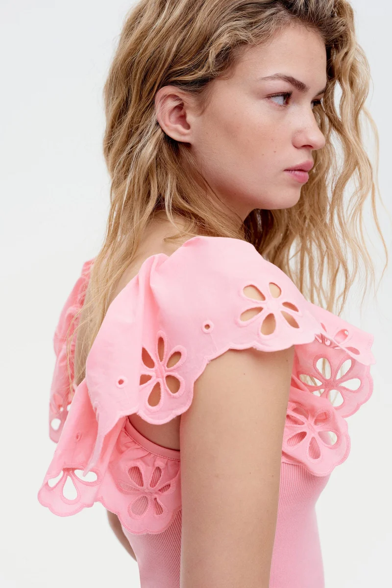 H&M Broderie anglaise-detail ribbed top