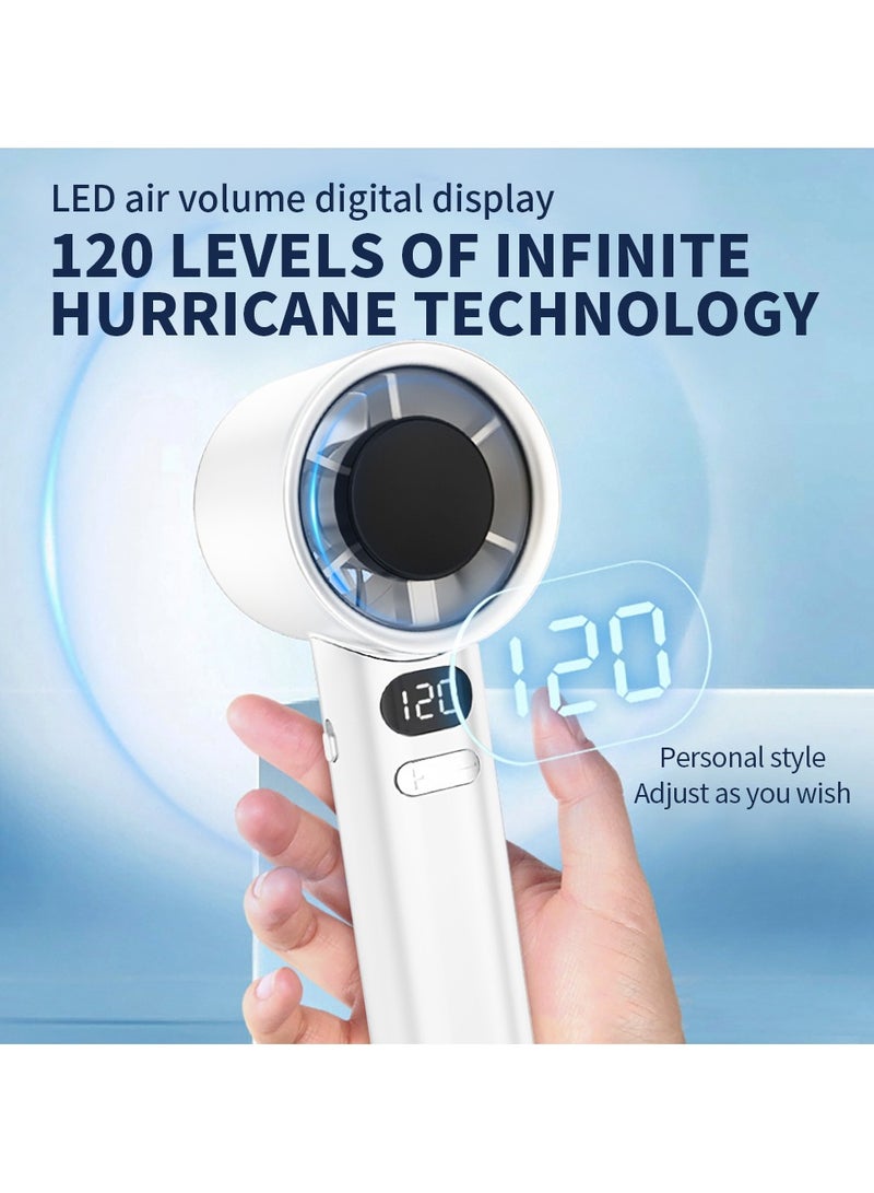 BESTIS Handheld Stepless Speed Adjustable Fan, Portable Personal Fan with LED Display, Mini Fan with 1-120 Speed, Desk Fan Rechargeable Hand Held Fan for Travel or Office(White) - Image 3
