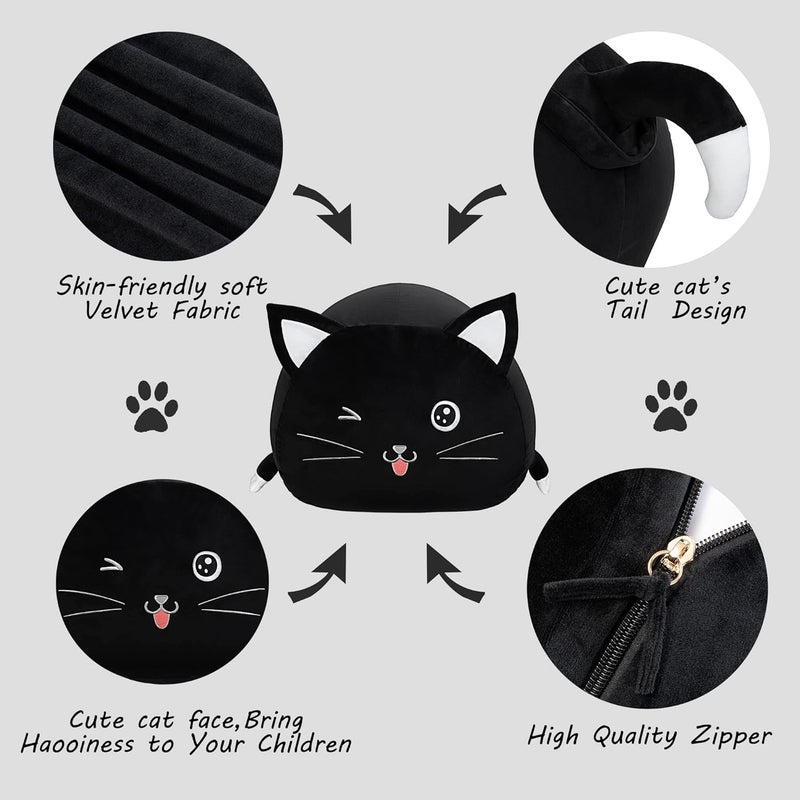 Anzitinlan Black Cute Cat Toy Organizers Stuffed Animal Storage Bean Bag Chair for Boys and Girls, Home Game & Recreation Room Kids Furniture Beanbags - Image 2