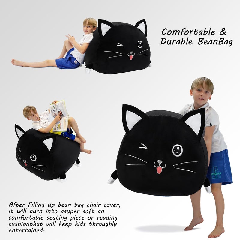 Anzitinlan Black Cute Cat Toy Organizers Stuffed Animal Storage Bean Bag Chair for Boys and Girls, Home Game & Recreation Room Kids Furniture Beanbags - Image 5