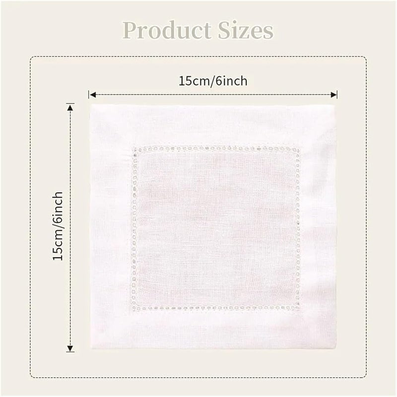 White Linen Hemstitch Cocktail Napkins 24Pcs Square for Wedding Dining Parties - Image 5