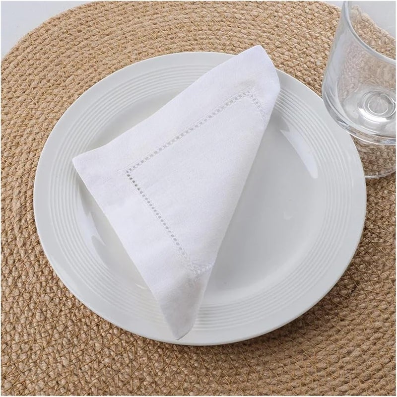White Linen Hemstitch Cocktail Napkins 24Pcs Square for Wedding Dining Parties - Image 3