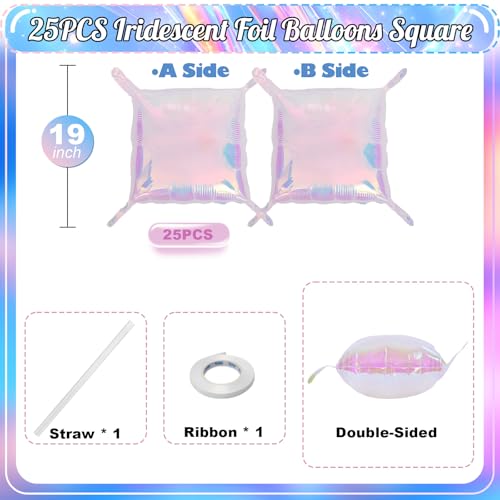 Froova Iridescent Balloons Wall Square 25Pcs Transparent Laser Foil Balloon Backdrop Double Sided Gradient Crystal Colorful Balloon Tunnel Arch Background for Birthday Wedding Baby Shower Easter Rainbow - Image 5