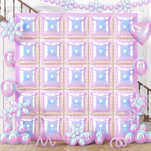 Froova Iridescent Balloons Wall Square 25Pcs Transparent Laser Foil Balloon Backdrop Double Sided Gradient Crystal Colorful Balloon Tunnel Arch Background for Birthday Wedding Baby Shower Easter Rainbow - Image 1