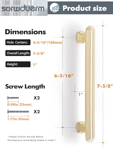 SORWDUERM SORWDUREM 5 Pack 63 Inch160mm Brushed Gold Cabinet Pulls Drawer Pulls Kitchen Hardware Cupboard Kitchen Hardware Cabinet Handles - Image 3