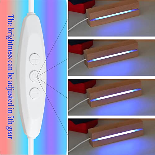 EATAKWARD 4 Pcs 5.9 Inch Wood Rectangle Light Display Pedestal, Wooden LED Display Base Dimmable Colorful Lights Lamp Stand for Acrylic, Crystal, Night Light, Glass Resin Art with USB Cable - Image 3