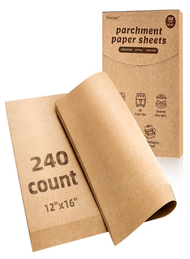 CLEANGOR 240Pcs Unbleached Parchment Paper Sheets, 12 x 16 Inch Pre-cut Parchment Sheets, No-Stick & No-Leak Baking Paper, Heavy Duty Baking Liners for Oven, Air Fryer, Microwave & Steamer - Image 1