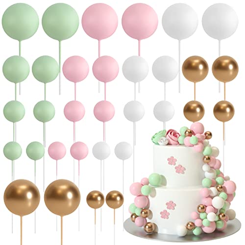 ASTARON Ball Cake Topper 32 Pcs Foam Wire Decorations Mini Balloons Cake Topper Sticks 4 Colors Sizes for Wedding Party Birthday Cake Decorating - Image 1