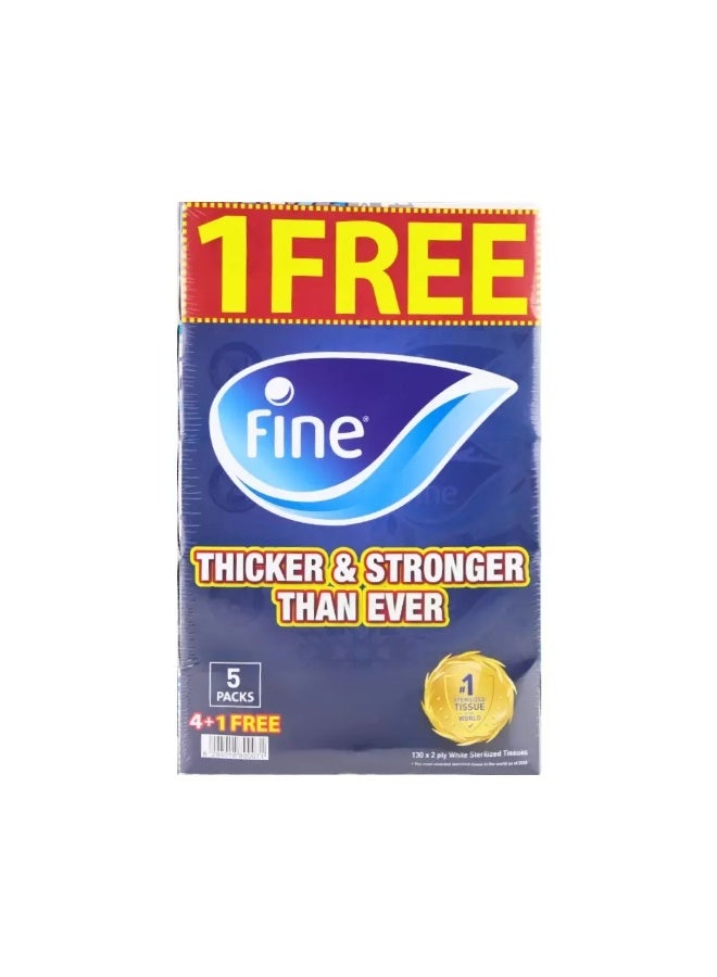 Fine مناديل فاخرة كلاسيكية - يوفوريا بيضاء معقمة أكثر سمكًا وقوة 130X2 طبقة - عبوة من 5 - Image 1