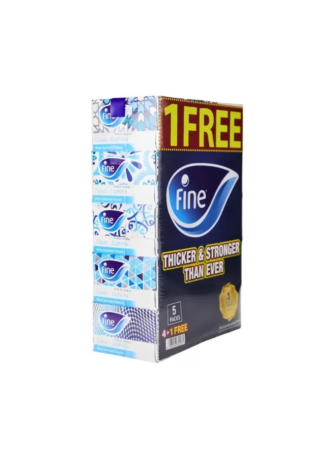 Fine مناديل فاخرة كلاسيكية - يوفوريا بيضاء معقمة أكثر سمكًا وقوة 130X2 طبقة - عبوة من 5 - Image 2