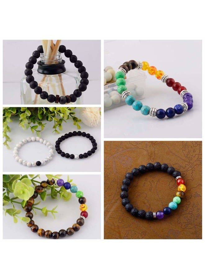 Cmidy Black Lava Stone 7 Chakra Bracelets 6pcs Mix 8mm Yinyang Rock Bead Elastic Natural Stones Gemstones Oil Diffuser Yoga Beads Bracelets for Men Women Girls Jewelry - Image 2