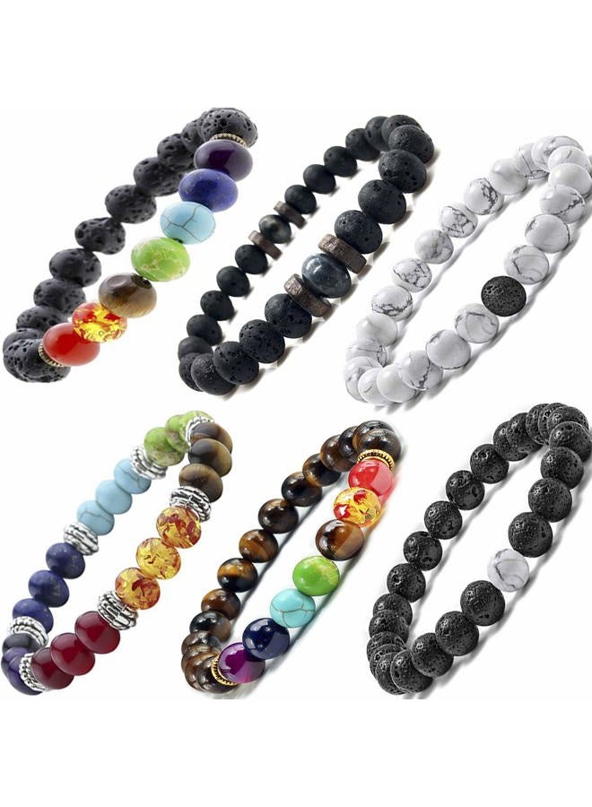 Cmidy Black Lava Stone 7 Chakra Bracelets 6pcs Mix 8mm Yinyang Rock Bead Elastic Natural Stones Gemstones Oil Diffuser Yoga Beads Bracelets for Men Women Girls Jewelry - Image 1