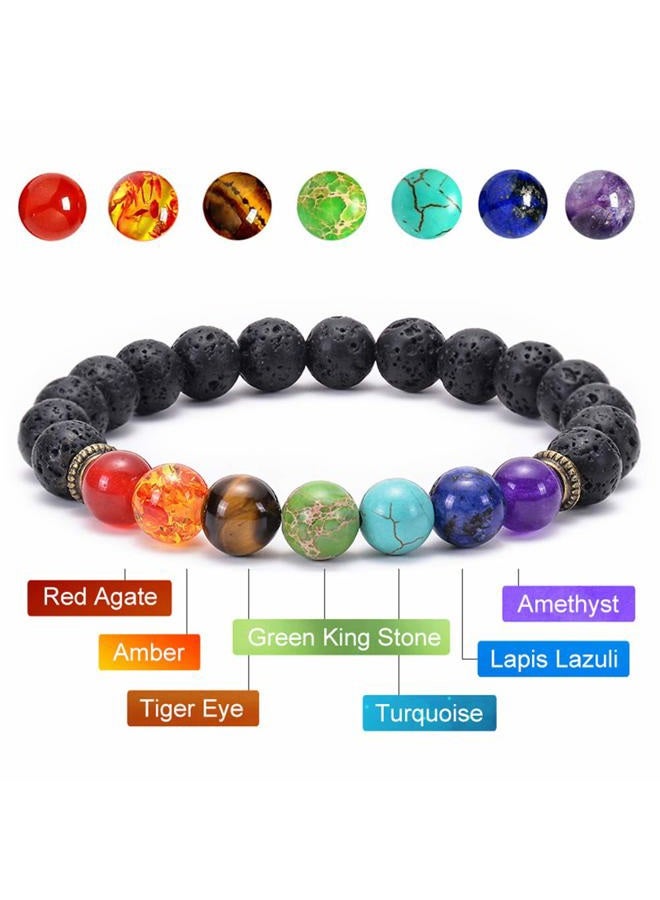 Cmidy Black Lava Stone 7 Chakra Bracelets 6pcs Mix 8mm Yinyang Rock Bead Elastic Natural Stones Gemstones Oil Diffuser Yoga Beads Bracelets for Men Women Girls Jewelry - Image 4