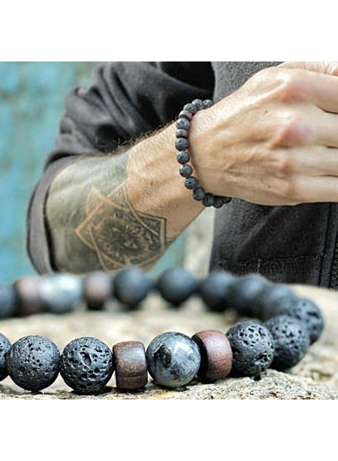Cmidy Black Lava Stone 7 Chakra Bracelets 6pcs Mix 8mm Yinyang Rock Bead Elastic Natural Stones Gemstones Oil Diffuser Yoga Beads Bracelets for Men Women Girls Jewelry - Image 5
