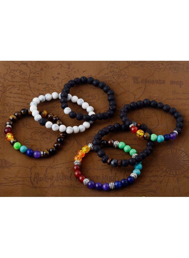Cmidy Black Lava Stone 7 Chakra Bracelets 6pcs Mix 8mm Yinyang Rock Bead Elastic Natural Stones Gemstones Oil Diffuser Yoga Beads Bracelets for Men Women Girls Jewelry - Image 3