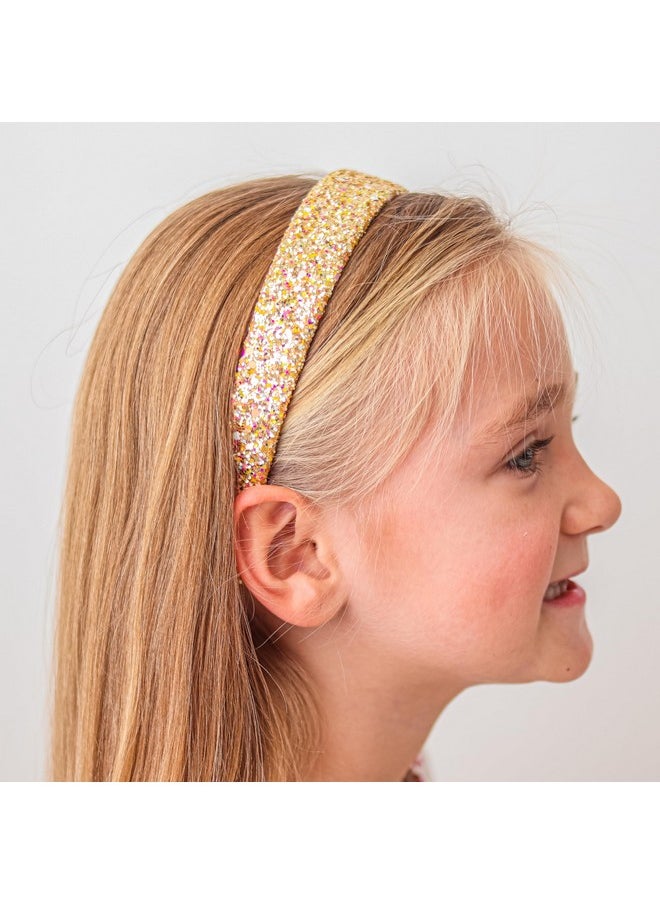 FROG SAC FROG SAC Glitter Headbands for Girls, Gold, Hair Accessories for Little Girl, Sparkly Wide Yellow Hair Band for Kids, Cute Alice Headband for Toddler Children, Thick Sparkle Bling Hairband  - Image 2