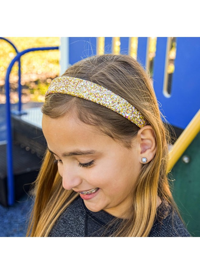 FROG SAC FROG SAC Glitter Headbands for Girls, Gold, Hair Accessories for Little Girl, Sparkly Wide Yellow Hair Band for Kids, Cute Alice Headband for Toddler Children, Thick Sparkle Bling Hairband  - Image 3