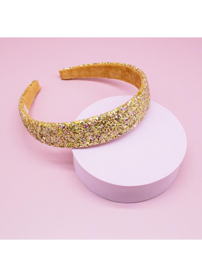 FROG SAC FROG SAC Glitter Headbands for Girls, Gold, Hair Accessories for Little Girl, Sparkly Wide Yellow Hair Band for Kids, Cute Alice Headband for Toddler Children, Thick Sparkle Bling Hairband  - Image 5