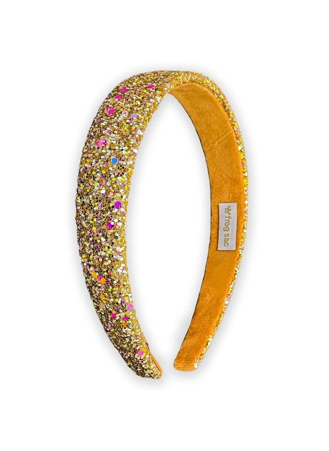 FROG SAC FROG SAC Glitter Headbands for Girls, Gold, Hair Accessories for Little Girl, Sparkly Wide Yellow Hair Band for Kids, Cute Alice Headband for Toddler Children, Thick Sparkle Bling Hairband  - Image 1