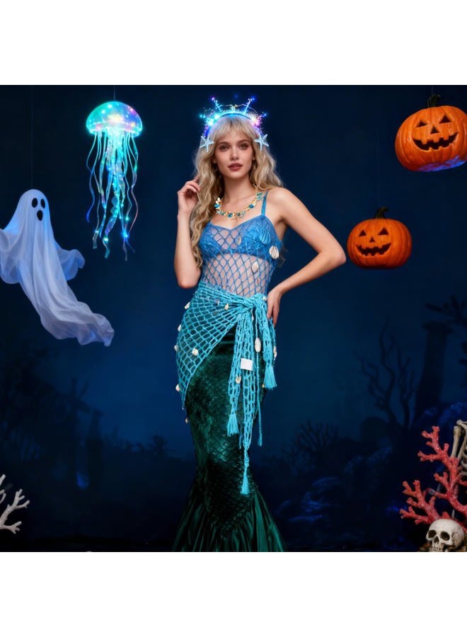 Gullora 4 Pieces Mermaid Costume Accessories for Women, Beach Crochet Fishnet Skirt Sarong, Shell Necklace, and Starfish Hair Clips for Swimsuit Cover Up, Summer Luau Party, Cosplay, Halloween, One Size - Image 5